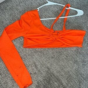 long sleeve and open shoulder crop top